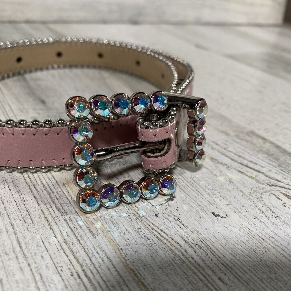 BB Simon Girl’s Belt Pink Leather Belt Crystal Buckle Western Rodeo Maximalist - Picture 2 of 8